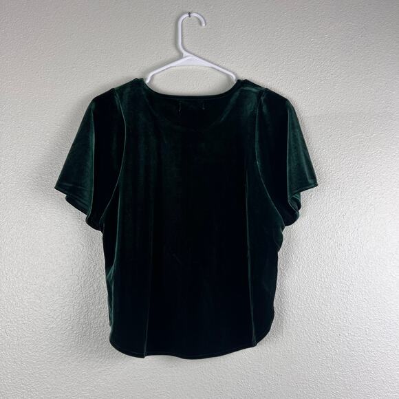 Madewell Dark Green Velvet Flutter Sleeve Loose Fit Top - Picture 7 of 7